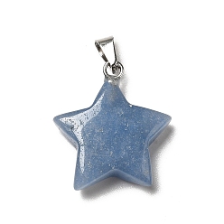 Blue Aventurine Natural Blue Aventurine Pendants, Star Charms, with Platinum Tone Stainless Steel, 22~22.5x19~20x5~5.5mm, Hole: 5x3mm