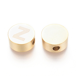 Letter Z 304 Stainless Steel Beads, Flat Round with Letter, Letter.Z, 10x4.5mm, Hole: 2mm