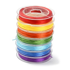 Color mezclado 7 rollos 7 juego de cuerdas de cristal elástico plano de colores, hilo de cuentas elástico, para hacer la pulsera elástica, color mezclado, 0.5 mm, aproximadamente 10 yardas (9.14 m) / rollo, 1 rollo / color