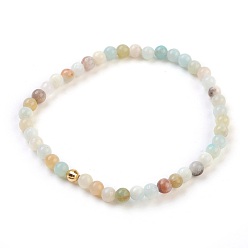 Amazonite Natural Flower Amazonite Stretch Bracelets, with 925 Sterling Silver Spacer Beads, Round, 2-1/8 inch(5.5cm)