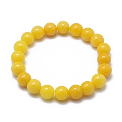 Jade Jaune Bracelets extensibles de perles de jade jaune naturel, ronde, teint, 2 pouces ~ 2-1/8 pouces (5.2~5.5 cm), perle: 10 mm