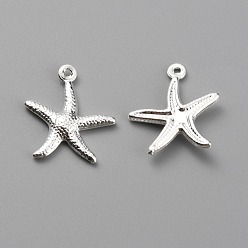 925 Sterling Silver Plated Brass Pendants, Long-Lasting Plated, Starfish, 925 Sterling Silver Plated, 17.5x15.5x2.5mm, Hole: 1mm