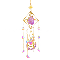 Amethyst Geometric Natural Raw Amethyst Suncatchers, AB Color Plated Glass Rainbow Maker, Wall Pendant Hanging Ornament for Home Garden Decoration, 450mm