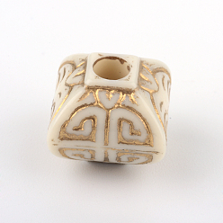 Beige Lantern Plating Acrylic Beads, Golden Metal Enlaced, Beige, 12.5x12.5x11.5mm, Hole: 3.5mm, about 510pcs/500g