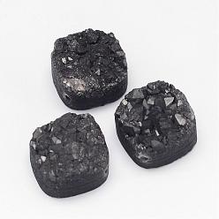 Negro Plateado Galvanizadas druzy natural de cristal de cuarzo, plaza, negro chapado, 14x14x8~10 mm, agujero: 1.5 mm
