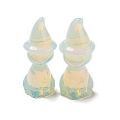 Opalite Opalite Carved Cat with Witch Hat Figurines, for Home Office Desktop Feng Shui Ornament, 48~50x19~21mm