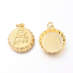 Real 18K Gold Plated Brass Pendants, Bottle Cap, Real 18K Gold Plated, 19x16x3mm, Hole: 3.4mm