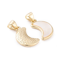 Real 18K Gold Plated Natural White Shell Pendants, with Brass Findings, Long-Lasting Plated, Moon, Real 18K Gold Plated, 16.5x10x2mm, Hole: 3x4mm