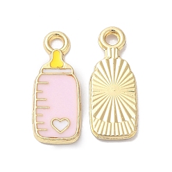 Pink Alloy Enamel Pendants, Golden, Feeding Bottle Charm, Pink, 18x7x1.5mm, Hole: 1.8mm