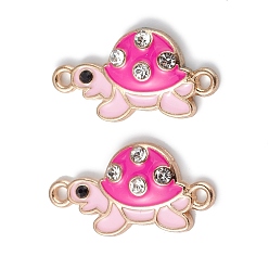 Deep Pink Alloy Enamel Connector Charms, Tortoise Links with Crystal Rhinestone, Light Gold, Cadmium Free & Nickel Free & Lead Free, Deep Pink, 23x12x3mm, Hole: 1.5mm