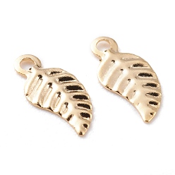Real 24K Gold Plated Brass Charms, Leaf, Real 24K Gold Plated, 9x4x0.2mm, Hole: 1mm