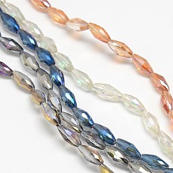 Mixed Color Electroplate Crystal Glass Rice Beads Strands, Faceted, Rainbow Color Plated, Mixed Color, 4x9mm, Hole: 1mm, about 58pcs/strand, 20.4 inch