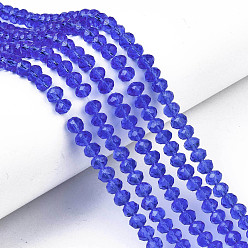 Royal Blue Glass Beads Strands, Faceted, Rondelle, Royal Blue, 6x5mm, Hole: 1mm, about 85~88pcs/strand, 16.1~16.5 inch(41~42cm)