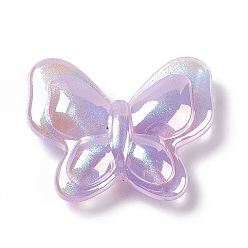 Lilas Perles acryliques opaques, avec de la poudre de paillettes, couleur ab , papillon, lilas, 27x32x8.5mm, Trou: 2mm