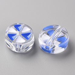 Royal Blue Transparent Enamel Acrylic Beads, Flat Round with Triangle, Royal Blue, 20x9mm, Hole: 3.5mm