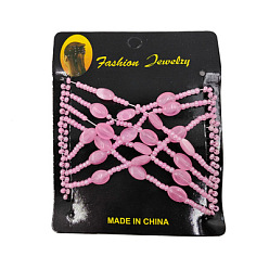 Hot Pink Steel Hair Bun Maker, Stretch Double Hair Comb, with Glass & Acrylic Beads, Hot Pink, 75x85mm