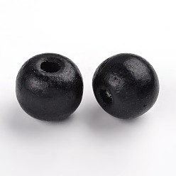 Black Natural Wood Beads, Dyed, Round, Black, 19~20x17.5~18mm, Hole: 4.5mm, about 400pcs/1000g