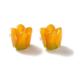 Orange Perles acryliques opaques tulipe, pour le bricolage fabrication de bijoux, orange, 15x13x10mm, Trou: 0.6mm