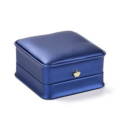 Medium Blue PU Leather Jewelry Box, with Reain Crown, for Bracelet Packaging Box, Square, Medium Blue, 9.6x9.4x5.2cm