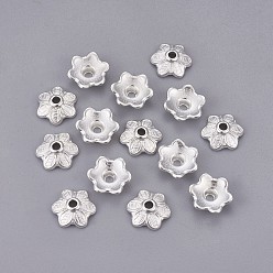 Silver Tibetan Style Caps, Flower, Cadmium Free & Nickel Free & Lead Free, Silver, 10.5x3.5mm, Hole: 2mm