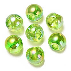 Vert Jaune Placage uv transparent perles acryliques irisées arc-en-ciel, ronde, vert jaune, 18.5mm, Trou: 4mm