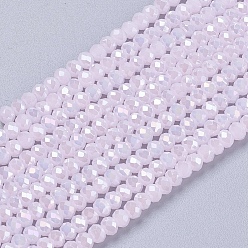 Pink Electroplate Glass Beads Strands, Full Rainbow Plated, Faceted, Rondelle, Pink, 3x2mm, Hole: 0.8~1mm, about 185~190pcs/strand, 15.5~16 inch(39.3~40.6cm)