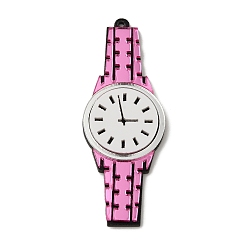 Бледно-Розовый Акриловый большой кулон, часы, шарм для часов с мультфильмом, розовый жемчуг, 72x27x3.5 мм, отверстие : 1.6 мм