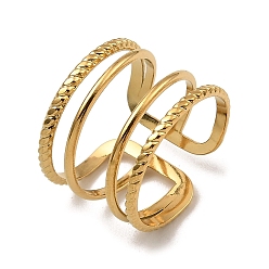 Real 18K Gold Plated 304 Stainless Steel Open Cuff Rings, Multi Lines, Real 18K Gold Plated, US Size 7 3/4(17.9mm)