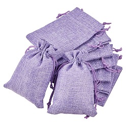 Lilac Burlap Packing Pouches, Drawstring Bags, Lilac, 14x10cm