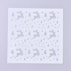 Clear Christmas Theme Plastic Reusable Drawing Painting Stencils Templates, for Painting on Fabric Canvas Tiles Floor Furniture Wood, Reindeer, Clear, 130x130x0.2mm