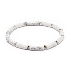 Howlite Natural Howlite Column Beaded Stretch Bracelet, Gemstone Jewelry for Women, Inner Diameter: 2-1/4 inch(5.6~5.8cm)