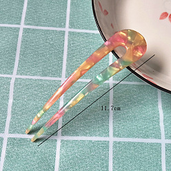 Colorful Cellulose Acetate(Resin) Hair Forks, Vintage Decorative Hair Accessories, U-shaped, Colorful, 117mm