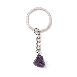 Amethyst Natural Amethyst Keychain, with 201 Stainless Steel Finding, 7.5~8cm