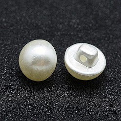 Ivoire Boutons en plastique imitation perle abs, demi-tour, blanc crème, 10x9mm, Trou: 1mm, environ 1500 pcs / sachet 