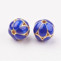 Bleu Laiton perles d'émail, ronde, bleu, 9.5mm, Trou: 1mm