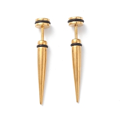 Oro 304 camilla cónica de oreja de acero inoxidable con caucho, aretes de calibre cónico para mujer hombre, dorado, 36.5x6.5 mm, pin: 1.2 mm