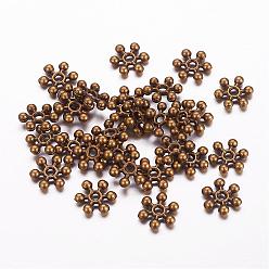 Antique Bronze Tibetan Style Alloy Spacer Beads, Snowflake, Cadmium Free & Nickel Free & Lead Free, Antique Bronze, 8x7x2mm, Hole: 1.5mm