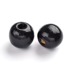 Black Dyed Natural Wood Beads, Round, Nice for Children's Day Gift Making, Lead Free, Black, about 14mm wide, about 13mm high, hole: 4mm, about 1200pcs/1000g