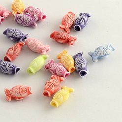 Mixed Color Craft Style Acrylic Beads, Fish, Mixed Color, 16.5x9x7mm, Hole: 2~3mm, about 950pcs/500g