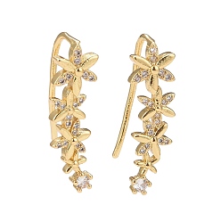 Claro Aretes colgantes de flor de circonita cúbica, joyas de latón chapado en oro real 18k para mujer, sin plomo y el cadmio, Claro, 26x8 mm, pin: 1 mm