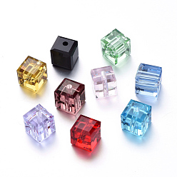 Couleur Mélangete Perles de strass en verre, facette, cube, couleur mixte, 8x8x8mm, Trou: 1.6mm