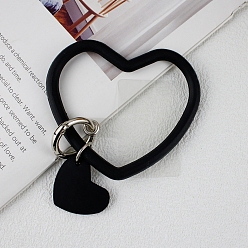 Noir Lanière de téléphone en silicone avec boucle en forme de cœur, lanière de poignet avec porte-clés en plastique et alliage, noir, 7.5x8.8x0.7 cm