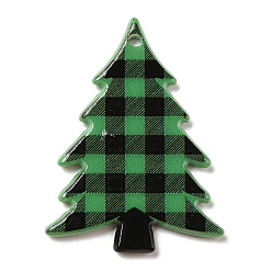 Green Christmas Theme Acrylic Pendants, Christmas Tree, Tartan, Green, 38.5x28x2.5mm, Hole: 1.6mm