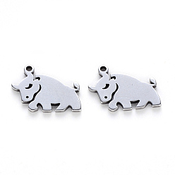 Stainless Steel Color 201 Stainless Steel Pendants, Laser Cut, Cow, Stainless Steel Color, 12.5x16x1mm, Hole: 1.2mm