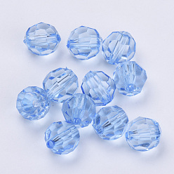 Bleu Acier Clair Perles acryliques transparentes, facette, ronde, bleu acier clair, 20x19.5mm, trou: 3 mm, environ 116 pcs / 500 g