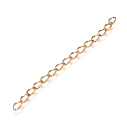 Golden Ion Plating(IP) 304 Stainless Steel Chain Extender, Dapped Curb Chain, Golden, 45~52mm, Link: 4.5x2.5x0.5mm