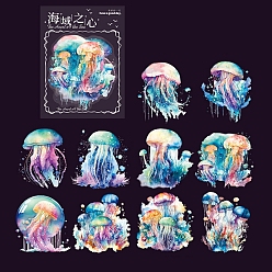 Jellyfish 10Pcs Ocean Theme Waterproof PET Decorative Sticker Labels, Self-adhesive Sea Animal Decals, for DIY Scrapbooking, Jellyfish, 60x60mm
