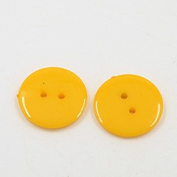 Gold Acrylic Sewing Buttons, Plastic Buttons for Costume Design, 2-Hole, Dyed, Flat Round, Gold, 15x2mm, Hole: 1mm