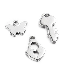 Stainless Steel Color 304 Stainless Steel Charms, Stainless Steel Color, 7~15x6~13x1mm, Hole: 1mm