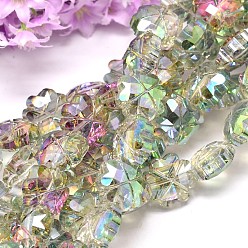 Green Plated Half Plated Faceted Clover Glass Bead Strands, Green Plated, 17x17x9mm, Hole: 1mm, about 25pcs/strand, 15.7 inch